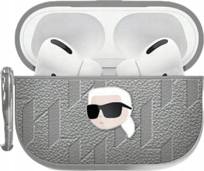 Капак за слушалки Karl Lagerfeld Monogram Karl Head, за AirPods 4, сребрена