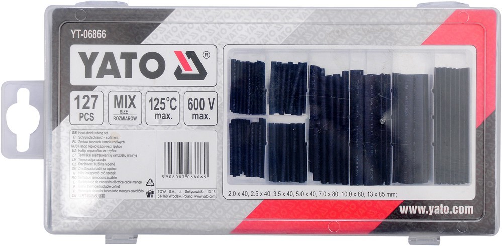 Set mëngësh Yato YT-06866, për tkurrje nga nxehtësia, 127 copë, të zeza 2
