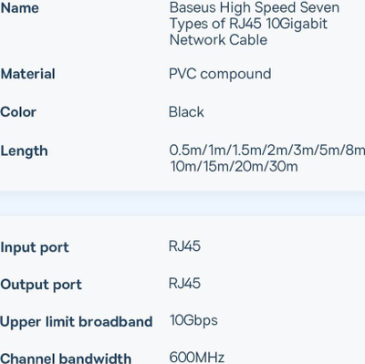 Kabllo rrjeti Baseus Cat7 RJ45, 3m, 10Gbps, i zi
