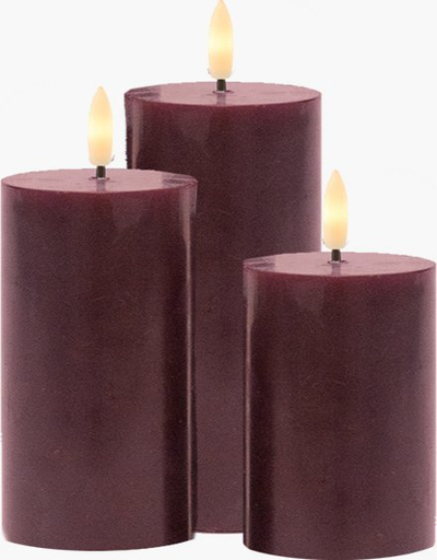 Dekorim festiv Sirius Sille Rechargeable, set 3 copë, qirinj LED, bordo
