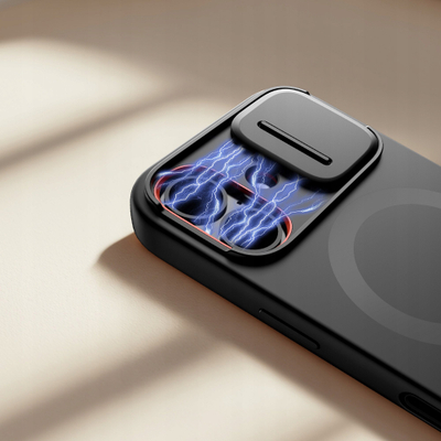 Mbrojtëse telefoni Tech-Protect Kevlar Aura MagSafe për iPhone 17, me këmbë mbështetje, magnetike MagSafe, e zezë