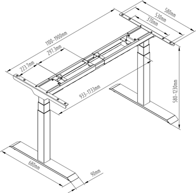 Kornizë elektrike tavoline Spacetronik SPE-223G, me ngritje 58-123 cm, mban deri 125 kg, gri