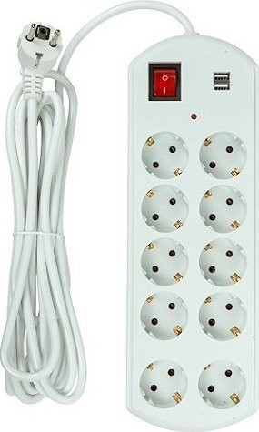 Kabllo zgjatues pa markë, 5m, 10 priza 2x USB, e bardhë