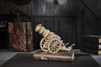 Puzzle 3D druri Robotime ROEKW801, top mesjetar me rrota, mekanik, ngjyrë druri natyrale