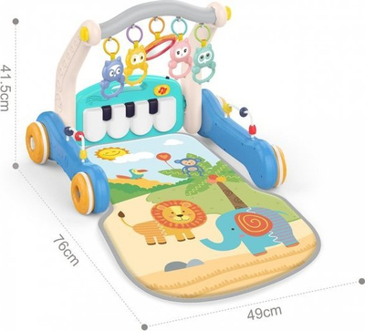 Lodër ecëse 2n1 Woopie Piano Rack and Walker, tapet loje, piano muzikore, shumëngjyrëshe