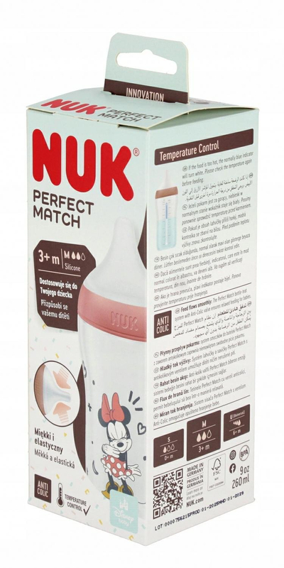 Biberon NUK Perfect Match Minnie, silikon, 260ml, rozë