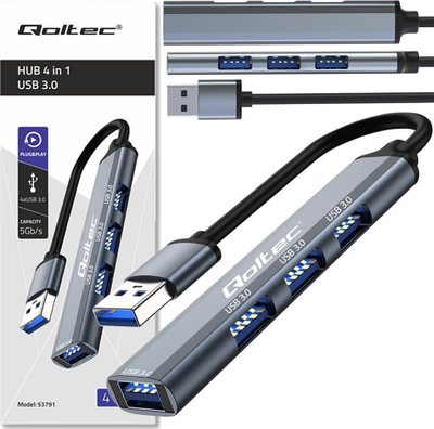 HUB USB Qoltec 4in1, 4x USB 3.0, 5 Gb/s, grafit