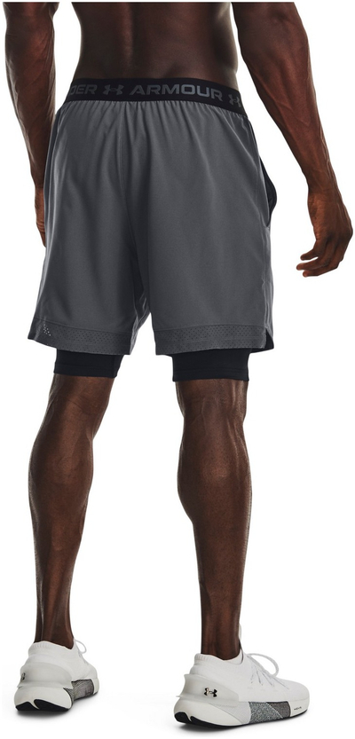 Машки спортски шорцеви Under Armour Vanish Woven 2 in 1, полиестер, сиво и црно