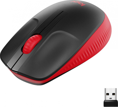 Maus Logitech M190, wireless, USB, i zi dhe i kuq