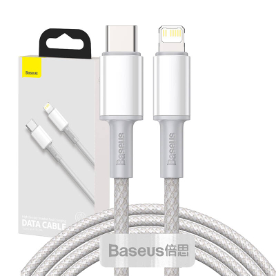 Kabllo Baseus USB-C në Lightning me densitet të lartë të endur, 20W, PD, 2m (i bardhë)