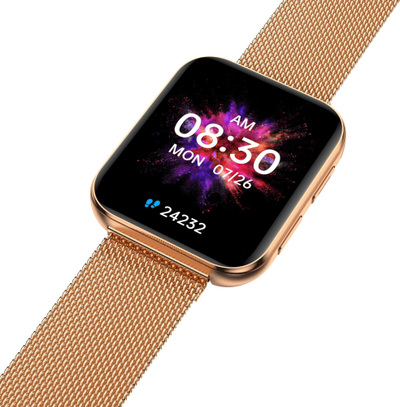 Ore inteligjente Garett për goca, ekran me prekje, byzylyk metalik, ngjyrë rose gold