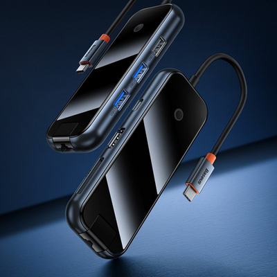 HUB USB Baseus Metal Gleam, USB C në 4x USB 3.0, 5Gbps, gri e errët