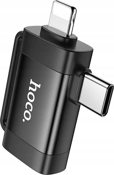 Adapter OTG Hoco 2n1, Type‑C mashkull edhe Lightning mashkull në USB‑A femër, gri