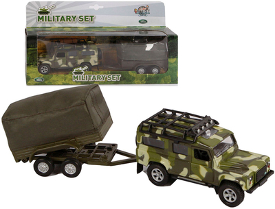 Lodër makinë ushtarake Kids Globe Land Rover, me rimorkio, 26 cm, jeshile kamuflazh