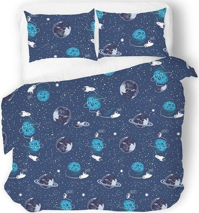 Set çarçafësh Satin Bedding Cosmos, 220x200 cm, pambuk saten, blu e errët