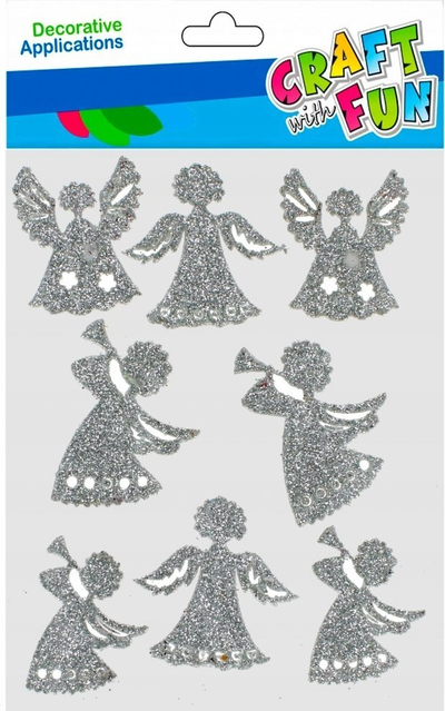 Ngjitësa zbukurimi Craft with Fun Engjëj, set Krishtlindjesh, me shkëlqim, ngjyrë argjendi