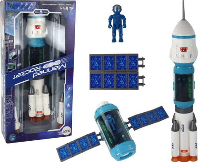 Lodër raketë hapësinore Leantoys Manned Rocket, me dritë dhe zë, set 12 copë, shumëngjyrëshe