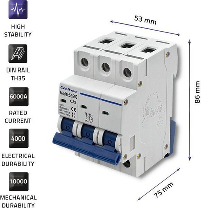 Siguresë automatike Qoltec C32, 32A, 3P, AC