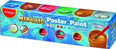 Ngjyra metalike për poster Keyroad Color Paint, set 6x22ml, me penel, shumëngjyrëshe