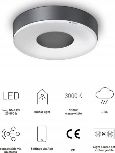 Plafonierë LED Steinel RS 200 C, IP54, Bluetooth, e bardhë