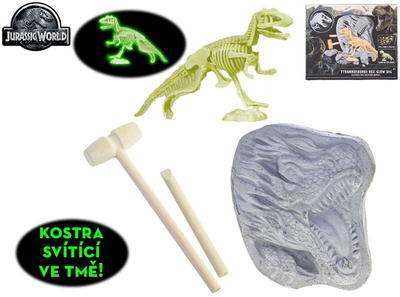 Set lojërash Jurassic World Tyrannosaurus Rex Glow Dig, skelet fosil, ndriçon në errësirë, bezhë