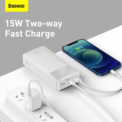 Powerbank me ekran dixhital Baseus Bipow, 30000mAh, 15W, i bardhë