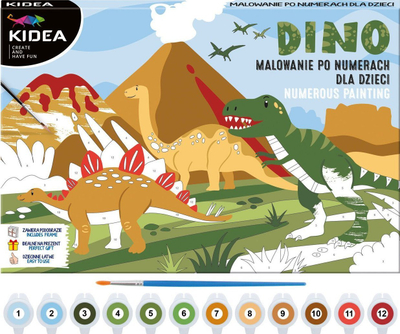 Set pikturimi Derform KIDEA Dinosaurs, pikturo sipas numrave, për kalamaj, shumëngjyrësh