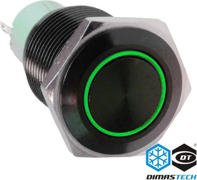 Buton vandalizmi DimasTech Blackline 19 mm, me LED jeshil, i zi