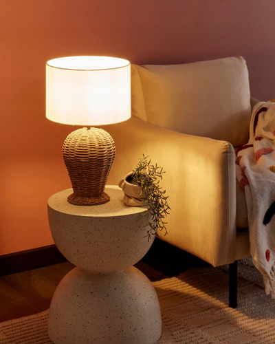 Lampë tavoline FURELOS Rattan, 49 cm, ratan natyral, abazhur i bardhë
