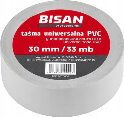 Shirit izolues Bisan Universal PVC, 30mm, 33m, i bardhë