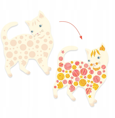 Loja kreative me ngjitëse Djeco Cute Cats, 8 forma mace, 6 fletë ngjitëse, shumëngjyrëshe