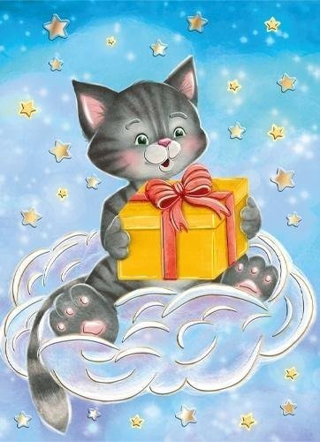 Kartë urimi dhe letër Henry Holt A5 Cat With Gift, format A5, shumëngjyrëshe