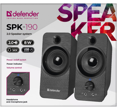 Kutia zanore kompjuteri Defender SPK-190, 2.0, 8W, USB, e zezë