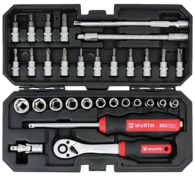 Set arpion me çelësa kokë, Würth, Redstripe, 1/4", 6 këndore, 32copë