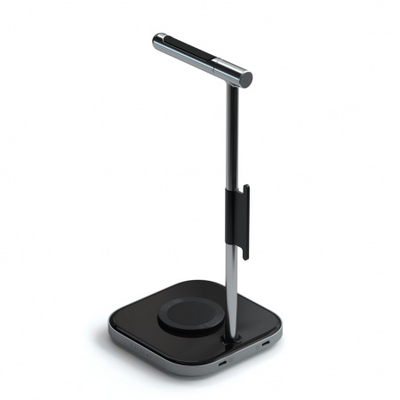 Mbajtëse për kufje Satechi 2-IN-1 me karikues Wireless, e hirtë
