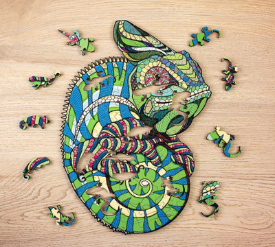 Puzzle druri EWAEco-Wood-Art Chameleon, 111 copa, shumëngjyrësh