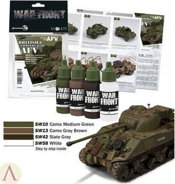Set bojërash akrilike Scale75 Warfront British and Commonwealth AFV, 4 copë, mat, për modele ushtarake