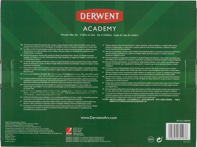 Артистички сет Derwent Academy Wooden Box, 27 парчиња, моливи во боја и пастели, кутија од природно дрво
