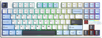 Механичка тастатура AULA F87 Pro V2, безжична tri‑mode, RGB, бела сина темно виолетова