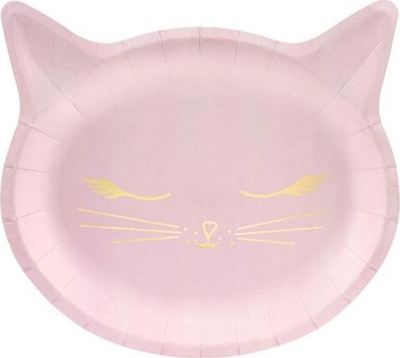 Pjata letre feste Pink Cat Kitten, 22cm, set 6 copë, rozë