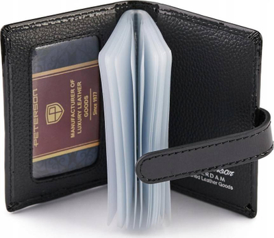 Etui lëkure për karta Peterson PTN BC-102, me mbyllje metal, format në këmbë, ngjyrë e zezë