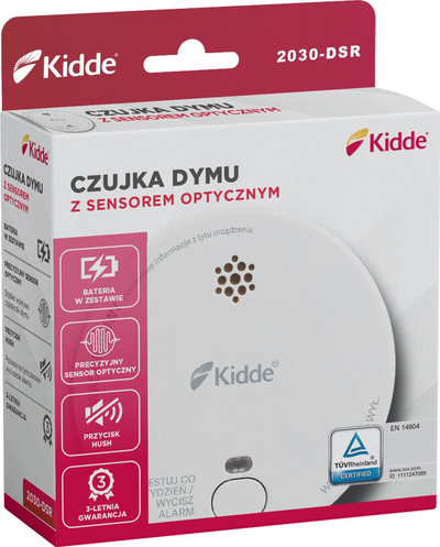 Detektor tymi optik Kidde 2030-DSR, bateri 9V, sinjal zanor me LED, i bardhë