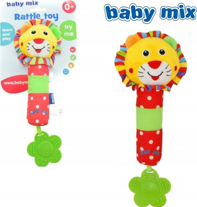 Lodër pelushi për bebe Baby Mix Luan, 18 cm, me zile dhe unazë për kafshim, shumëngjyrëshe
