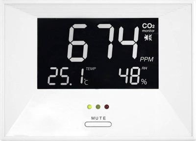 Detektor CO2 TFA Dostmann AirCO2ntrol Life, me ekran LED, mat dhe temperaturën edhe lagështinë, i bardhë