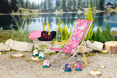 Set aksesorësh për kuklla BABY born Weekend Fishing, për 36cm dhe 43cm, me karrige edhe fustan, rozë