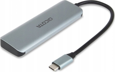 HUB USB Dicota USB C 4 në 1, 10Gbps, alumini, gri