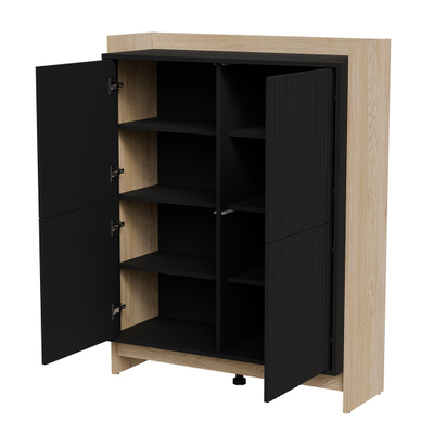Komodë Cama Meble PORTO, 100x38x130 cm, dekor lisi, e zezë