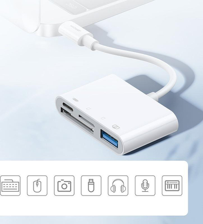 Lexues karte Joyroom HUB Reader, Lightning në USB SD TF, për iPhone dhe iPad, i bardhë