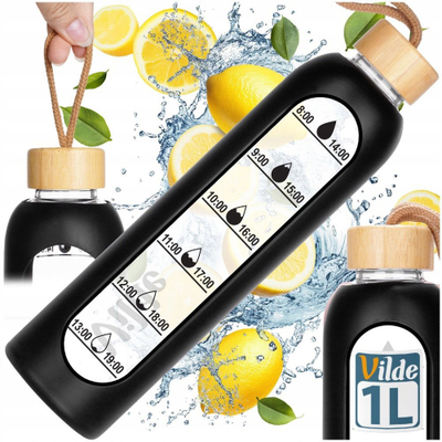 Shishe uji Vilde qelqi, 1L, mbështjellës silikoni, e zezë