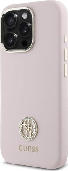 Kuti telefoni Guess GUHCP16LM4DGPP për iPhone 16 Pro 6.3", silikon i fortë, rozë e çelët